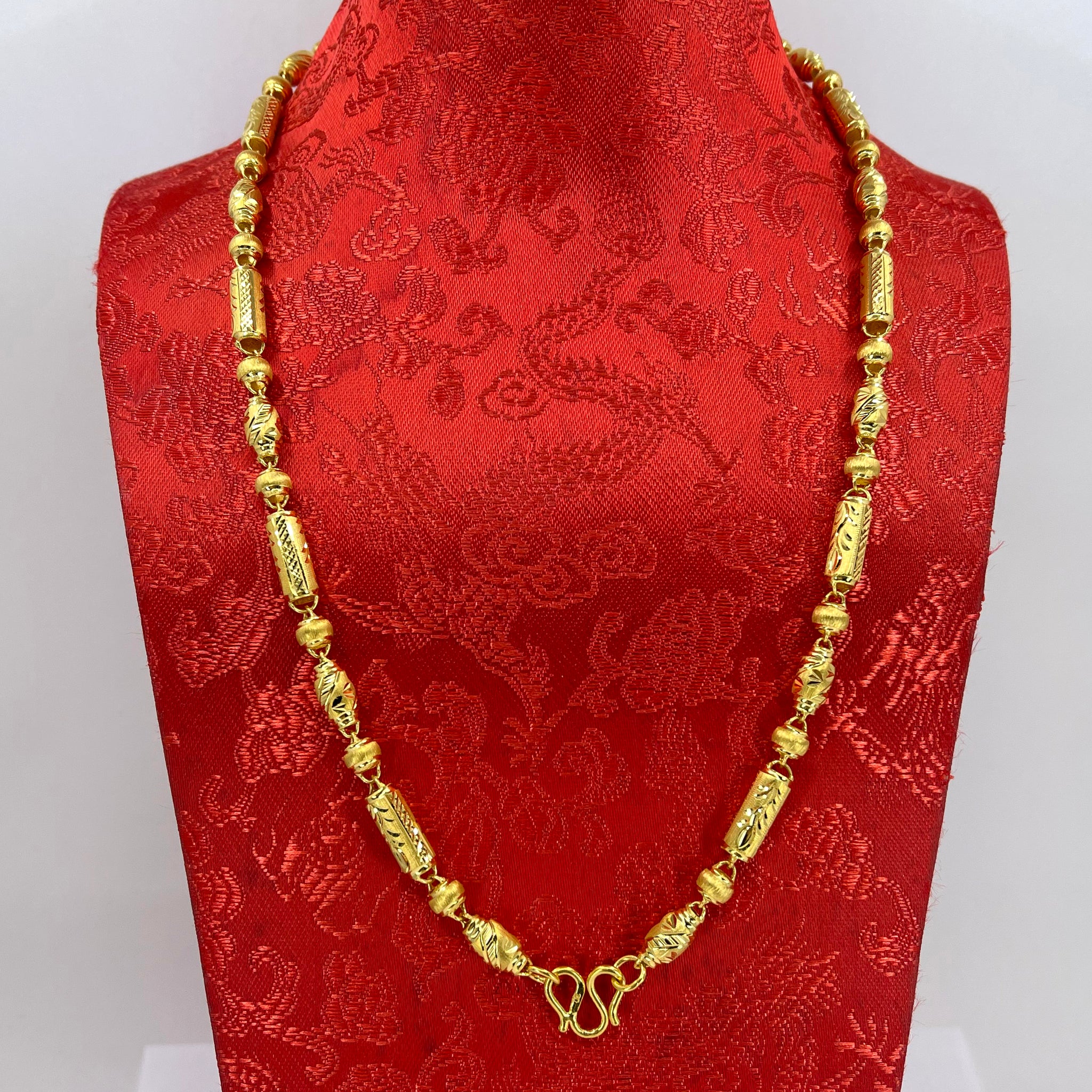 24K Solid Yellow Gold Barrel Link Chain 36.5 Grams 21.5" 999