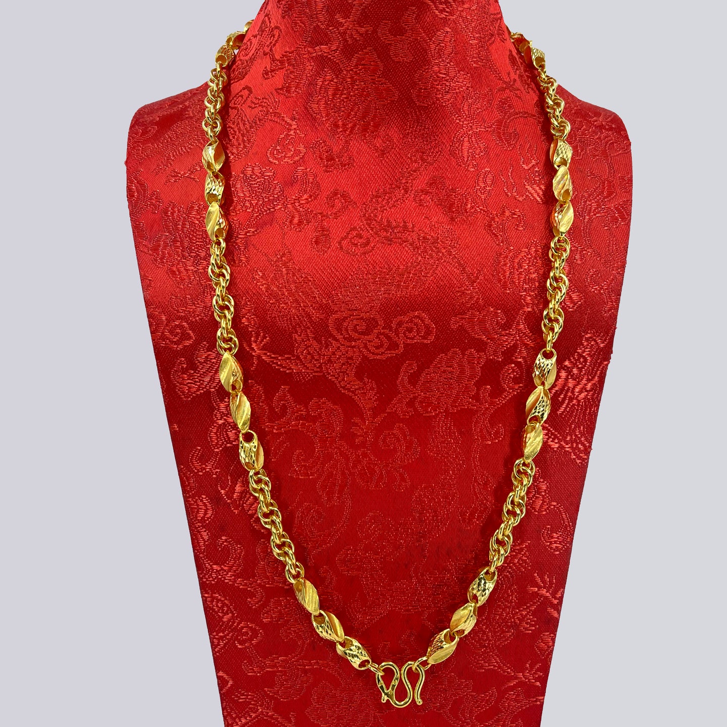 24K Solid Yellow Gold Barrel Link Chain 61.3 Grams 24