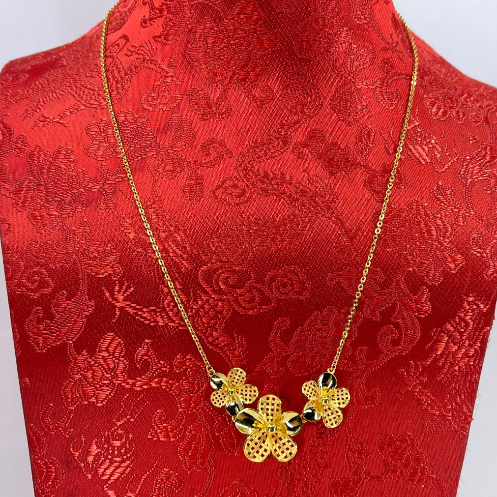 24K Solid Yellow Gold Wedding Flower Chain 11.1 Grams