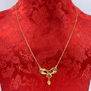 24K Solid Yellow Gold Heart Butterfly Chain 6.59 Grams