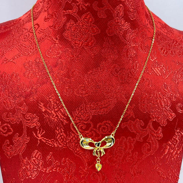 24K Solid Yellow Gold Heart Butterfly Chain 6.59 Grams