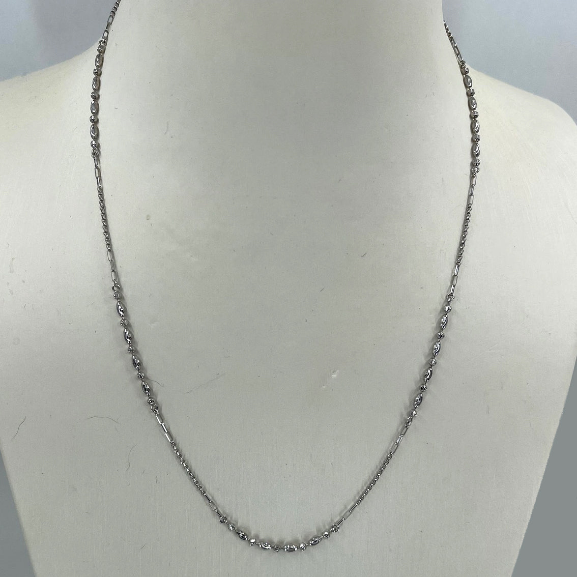18K Solid White Gold Beads Chain 17