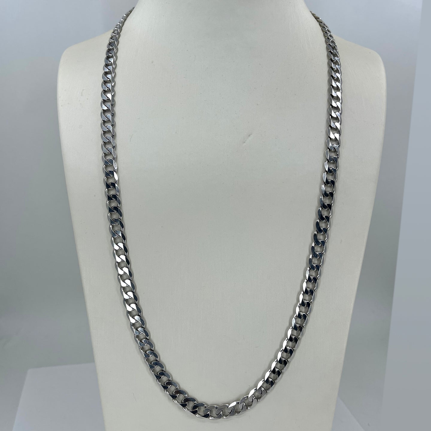 18K Solid White Gold Cuban Link Chain 24