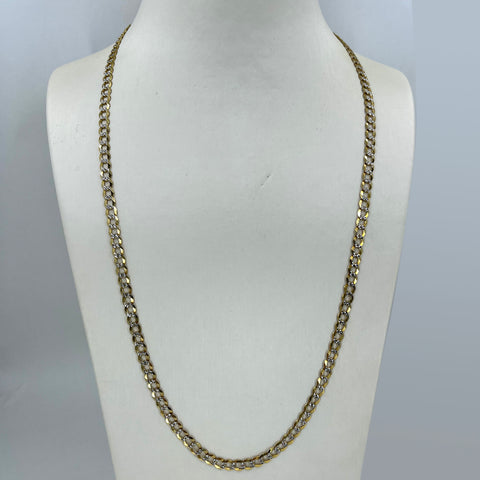 14K Solid Two Tone Yellow White Gold Flat Stone Cut Cuban Link Chain 24" 13.5 Grams