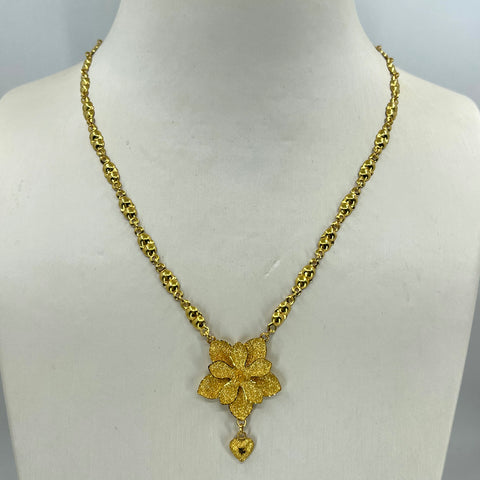 24K Solid Yellow Gold Wedding Single Flower Chain Necklace 8.5 Grams 16.5"
