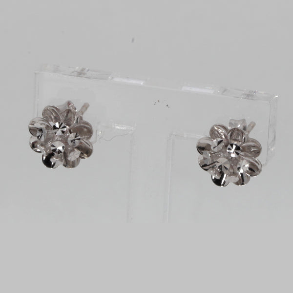 18K Solid White Gold Flower Stud Earrings 2.0 Grams