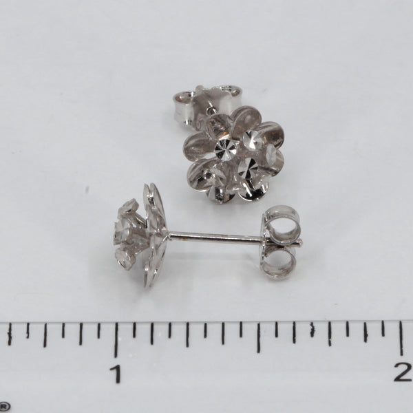 18K Solid White Gold Flower Stud Earrings 2.0 Grams