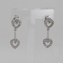 Load image into Gallery viewer, 14K Solid White Gold Diamond Hanging Double Heart Stud Earrings D0.66 CT

