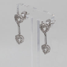 Load image into Gallery viewer, 14K Solid White Gold Diamond Hanging Double Heart Stud Earrings D0.66 CT
