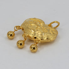 將圖片載入圖庫檢視器 24K Solid Yellow Gold Baby Puffy Sheep Longevity Lock with Bells Hollow Pendant 3.9 Grams
