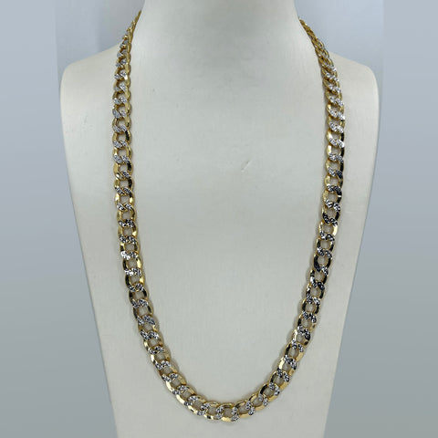 14K Solid Two Tone Yellow Gold Flat Cuban Link Hollow Chain 24" 36.7 Grams